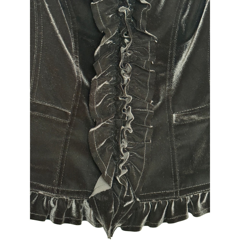 INC Black Velvet Goth Romantic Ruffle Blazer M Jacket Equestrian Riding Fairy - Picture 13 of 16
